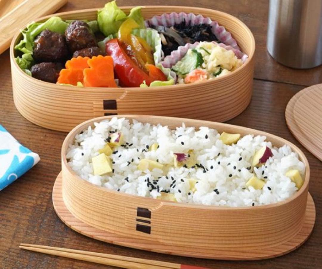 日本製 大館曲げわっぱ やぐら弁当 二段　と　曲物カップ　スプーン付セット未使用