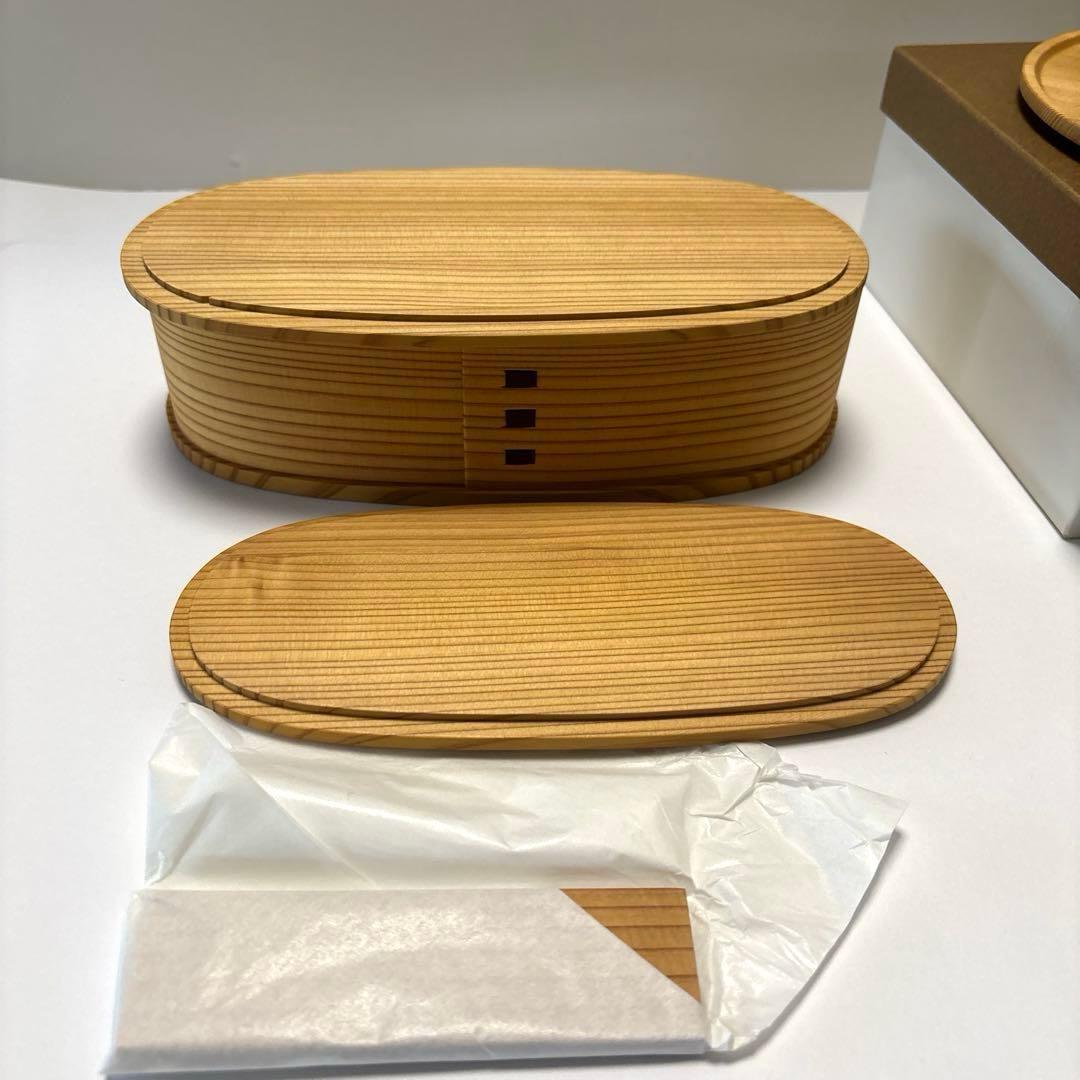 日本製 大館曲げわっぱ やぐら弁当 二段　と　曲物カップ　スプーン付セット未使用