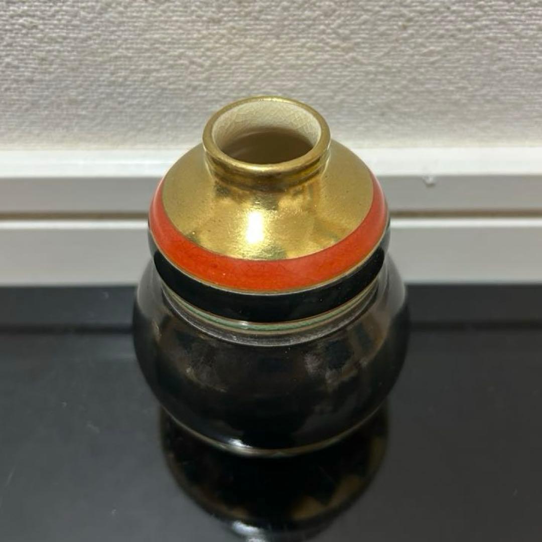 道八　模仁清色絵独楽図振出と茶巾筒