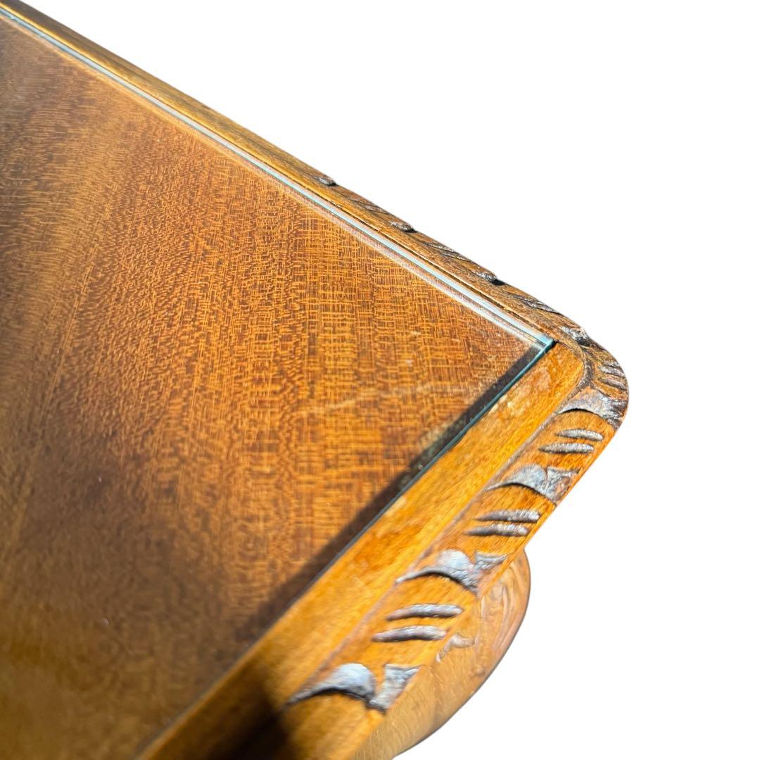 HR754 【ビンテージ】イギリス　英国　アンティーク　ガラストップローテーブル