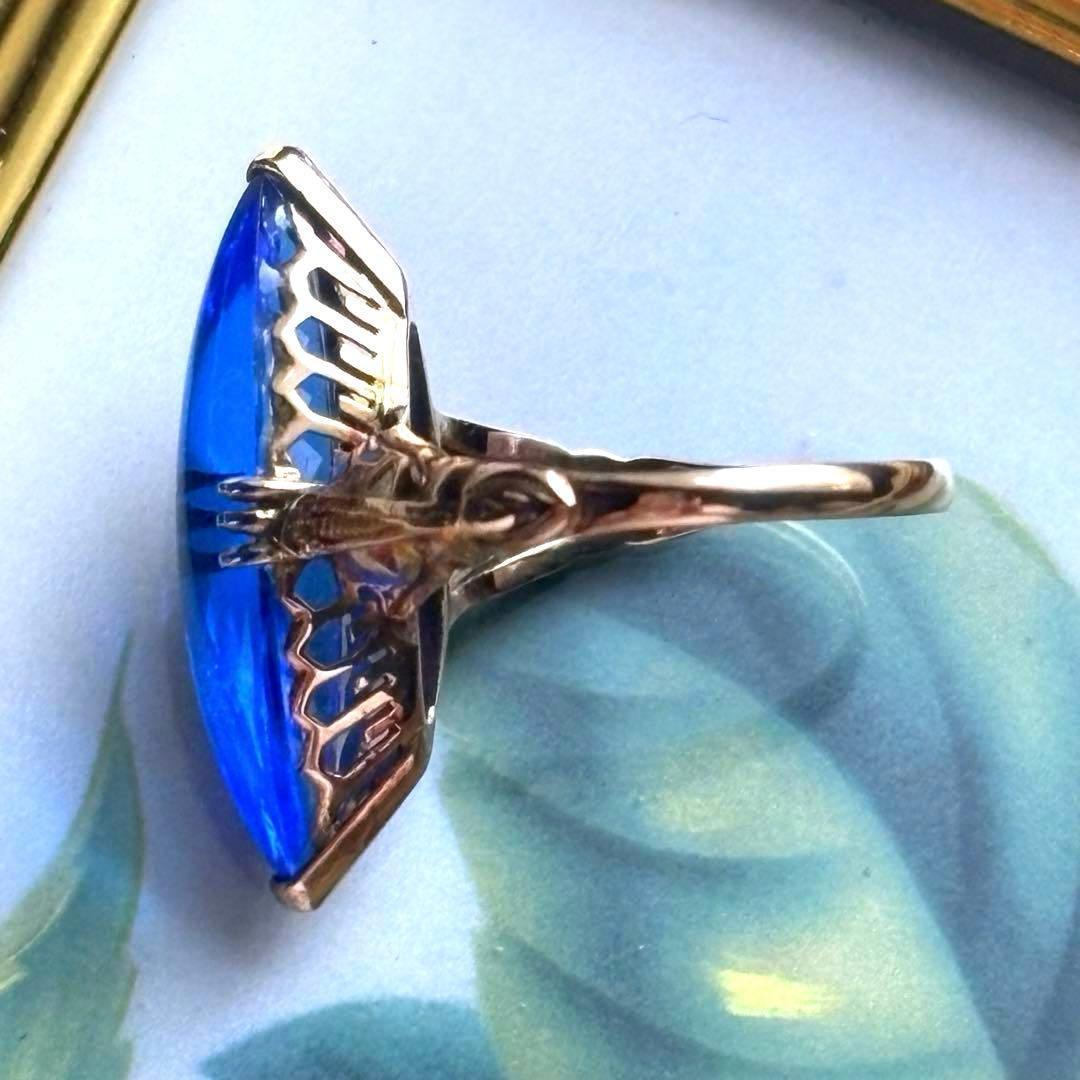 大幅値下げ K18 ゴールド 王冠透かし ブルー カボション リング 指輪