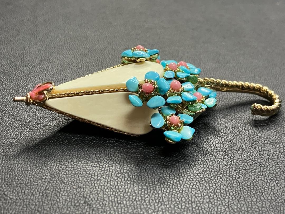 ヴィンテージ　スワボダ　Swoboda　ブローチ　傘　アンブレラ　フラワー