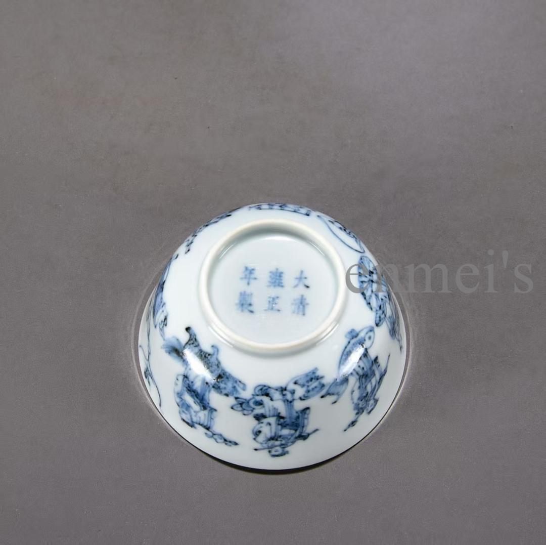 中国古美術 清康熙 青花八仙逍遥図碗 青花磁 唐物 骨董品 時代物 茶碗 青白磁