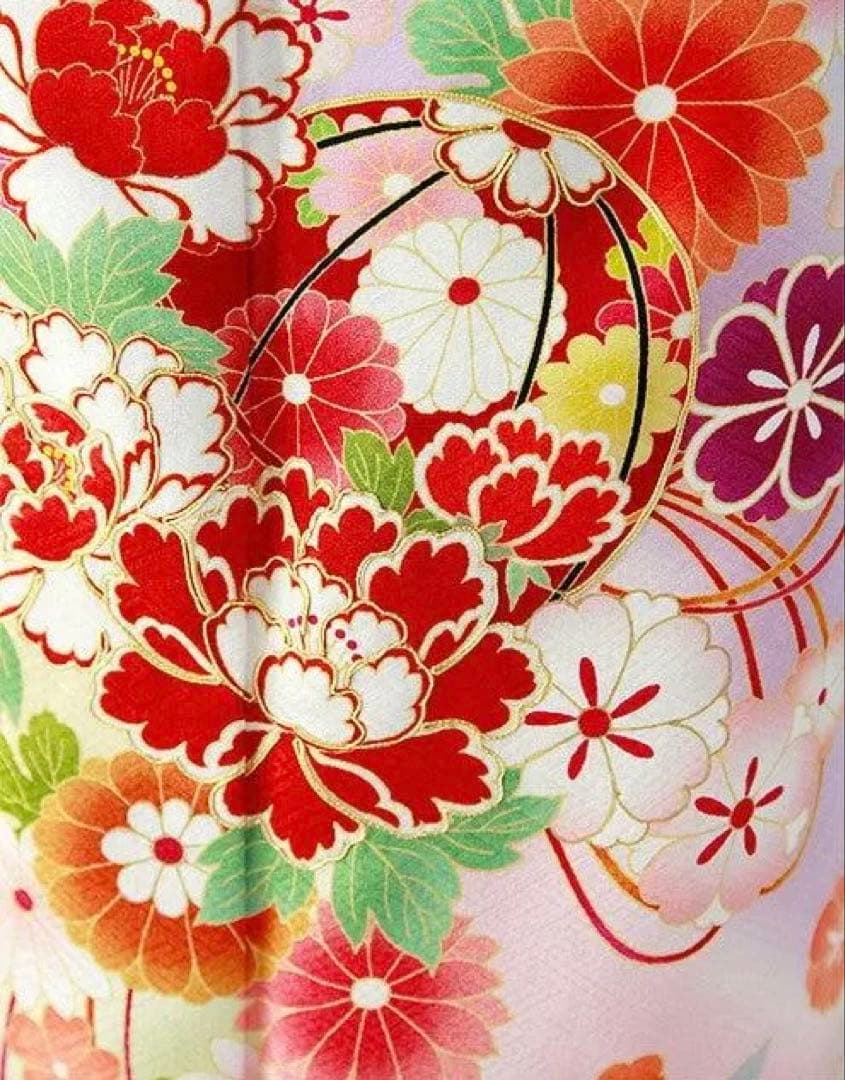 振袖 身長150-165cm 水色　可愛らしい花々　正絹