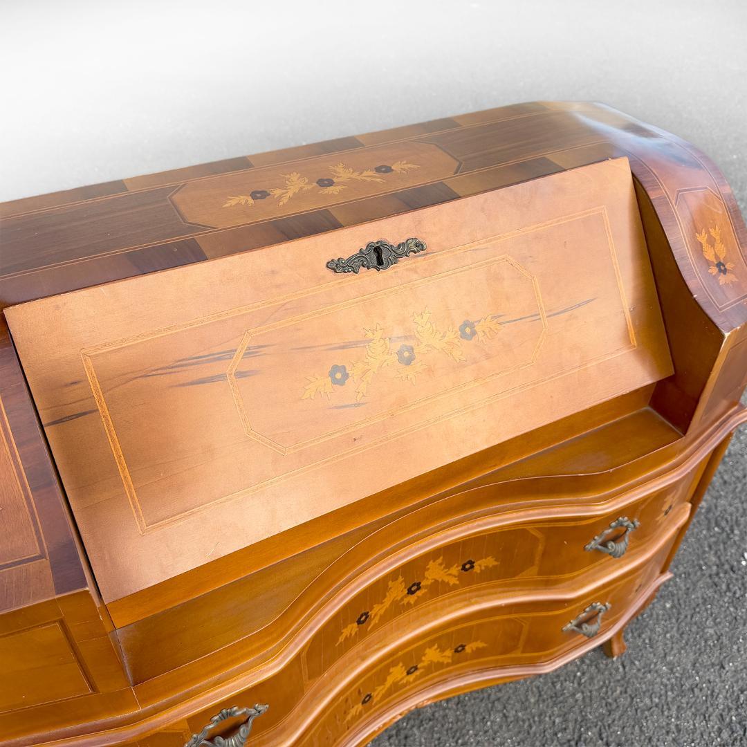 ライティングビューロー 猫脚 イタリア製 鍵付き 象嵌 アンティーク チェスト