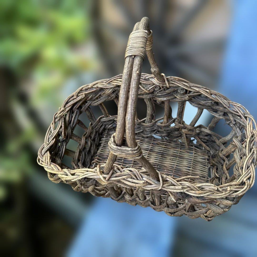 稀少フランスアンティーク ガーデンバスケット パニエ つる籠 ガーデントラッグ