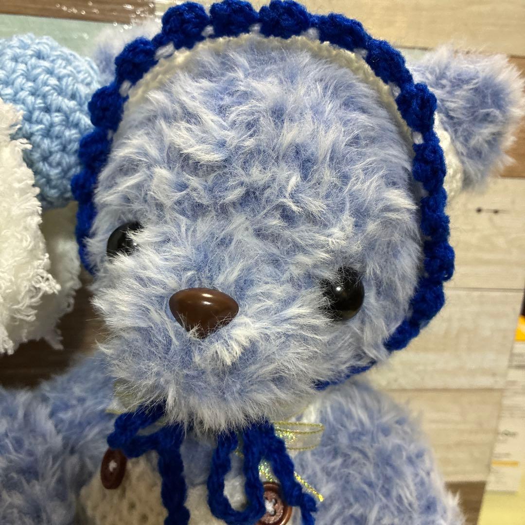 カスタマイズ可能❣️ファーヤーンのクマさんあみぐるみ（ブルー）＆パンダさん