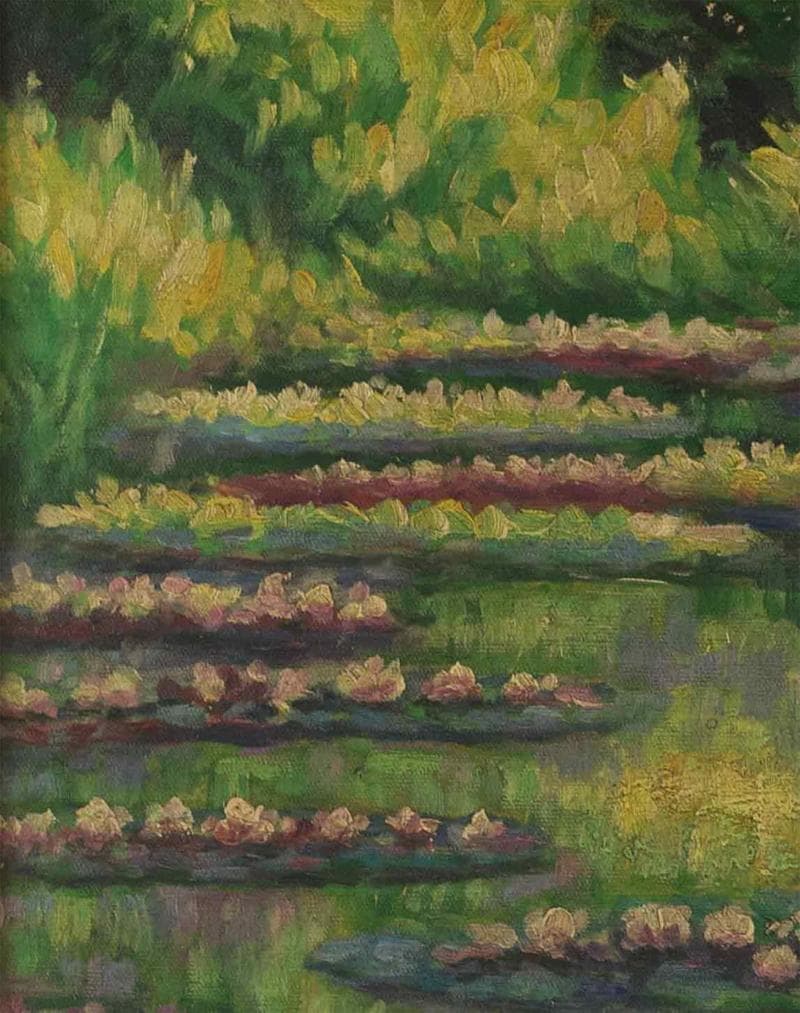 モネ　油彩　肉筆『蓮華』表サイン　ギャラリー証明書　F10号　額装　b602