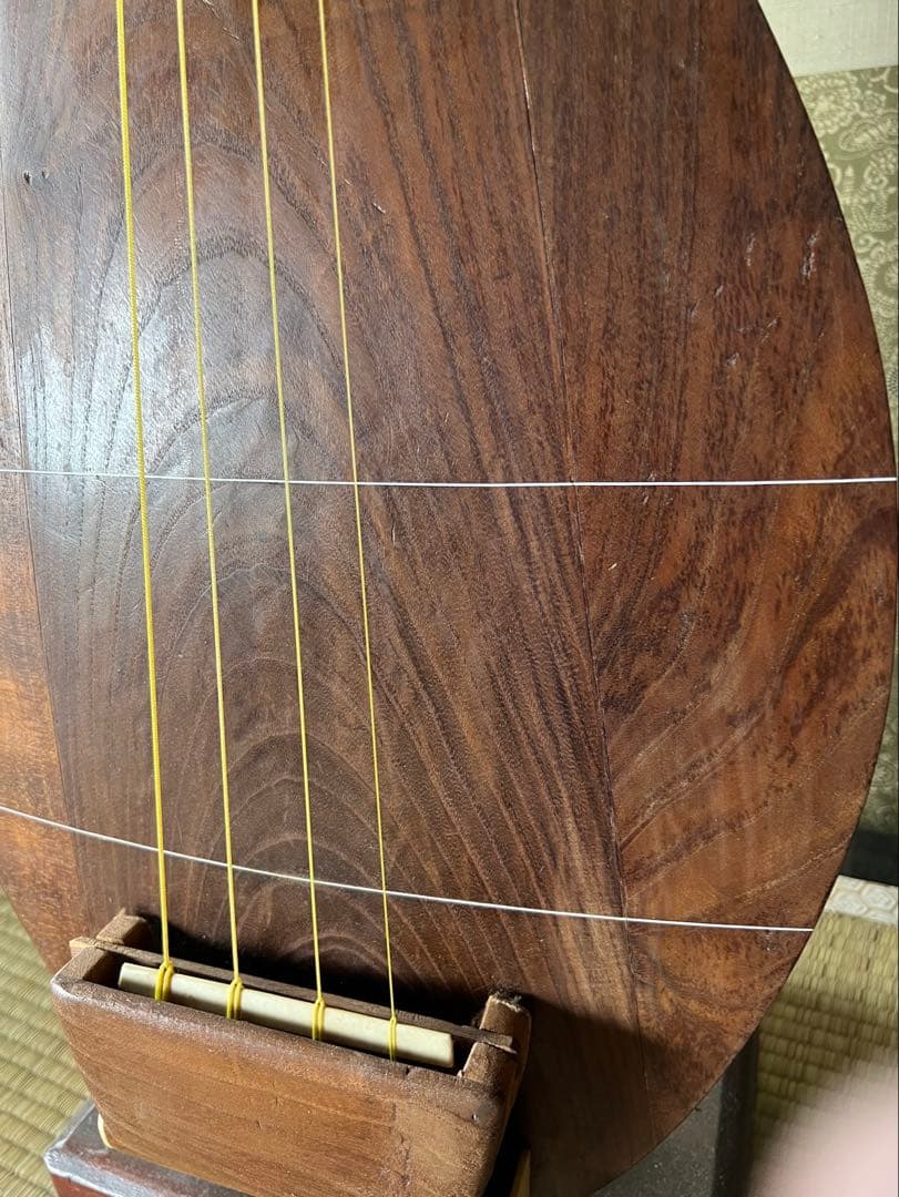 『半月細工・表桑製・四弦』薩摩 琵琶 袋付 撥付き　ヴィンテージ　びわ　楽器琵琶