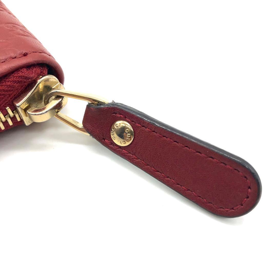 【美品】GUCCI ケース マイクロGG レザー ラウンドファスナー 赤