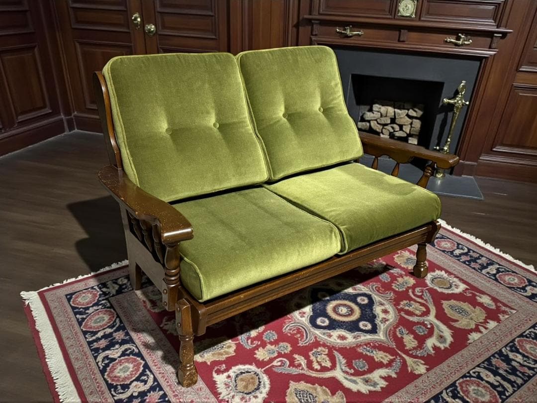 ◯2人掛けソファ アンティーク家具 グリーン 緑