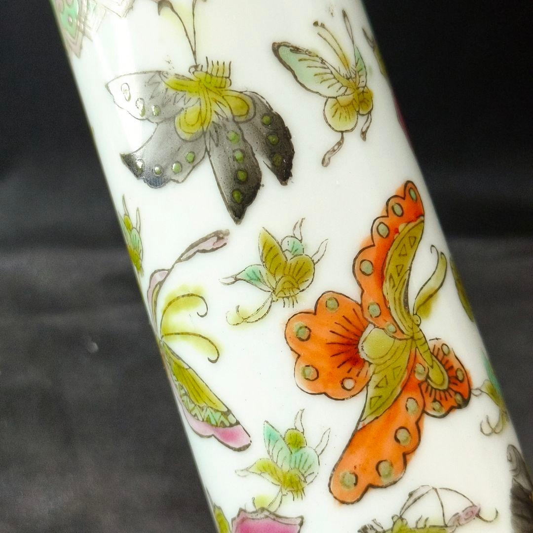 中国骨董 乾隆年製 粉彩筆筒 は花鳥文 古美術 骨董 年代物 アンティーク 美品