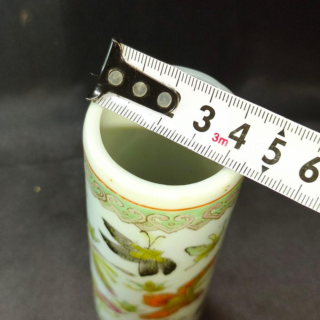 中国骨董 乾隆年製 粉彩筆筒 は花鳥文 古美術 骨董 年代物 アンティーク 美品