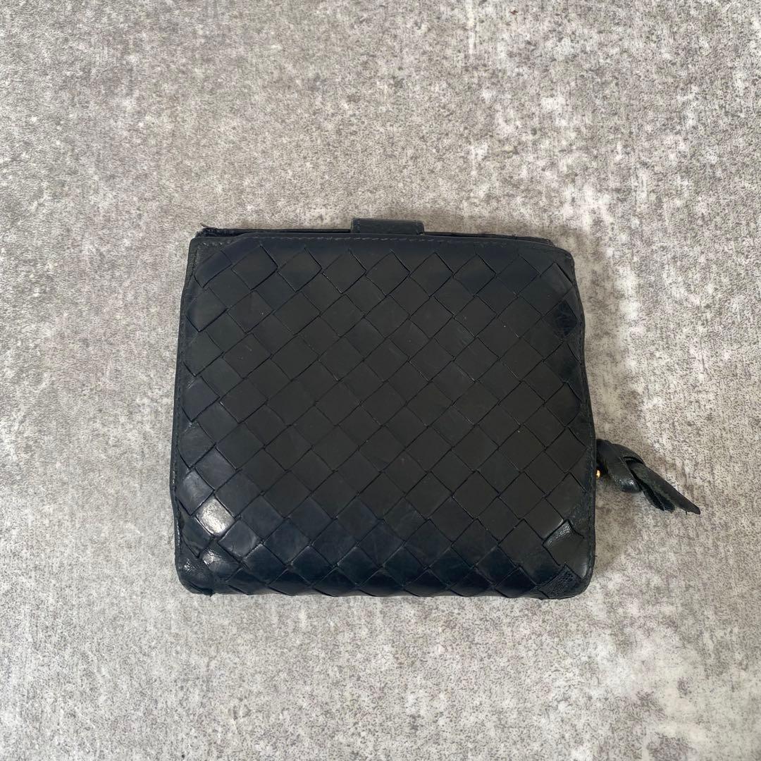 ボッテガヴェネタ　折り財布　レザー　イントレ　編み込み　ブラック　黒