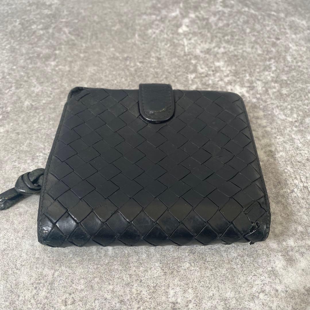 ボッテガヴェネタ　折り財布　レザー　イントレ　編み込み　ブラック　黒