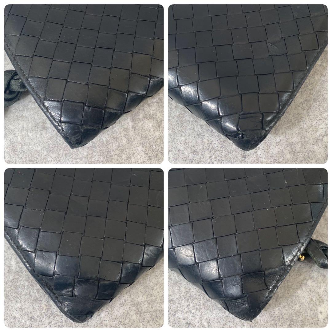 ボッテガヴェネタ　折り財布　レザー　イントレ　編み込み　ブラック　黒