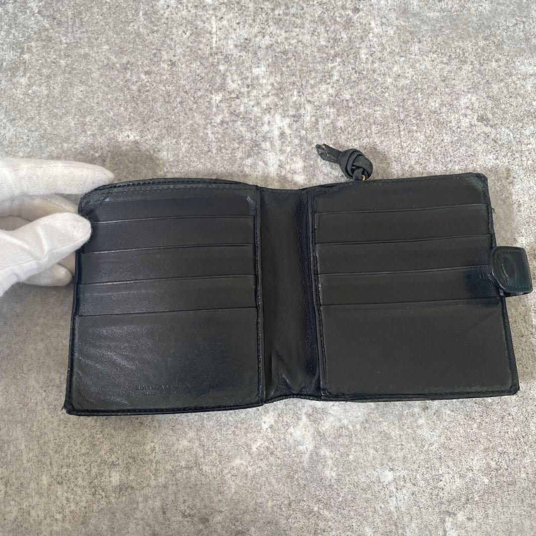 ボッテガヴェネタ　折り財布　レザー　イントレ　編み込み　ブラック　黒