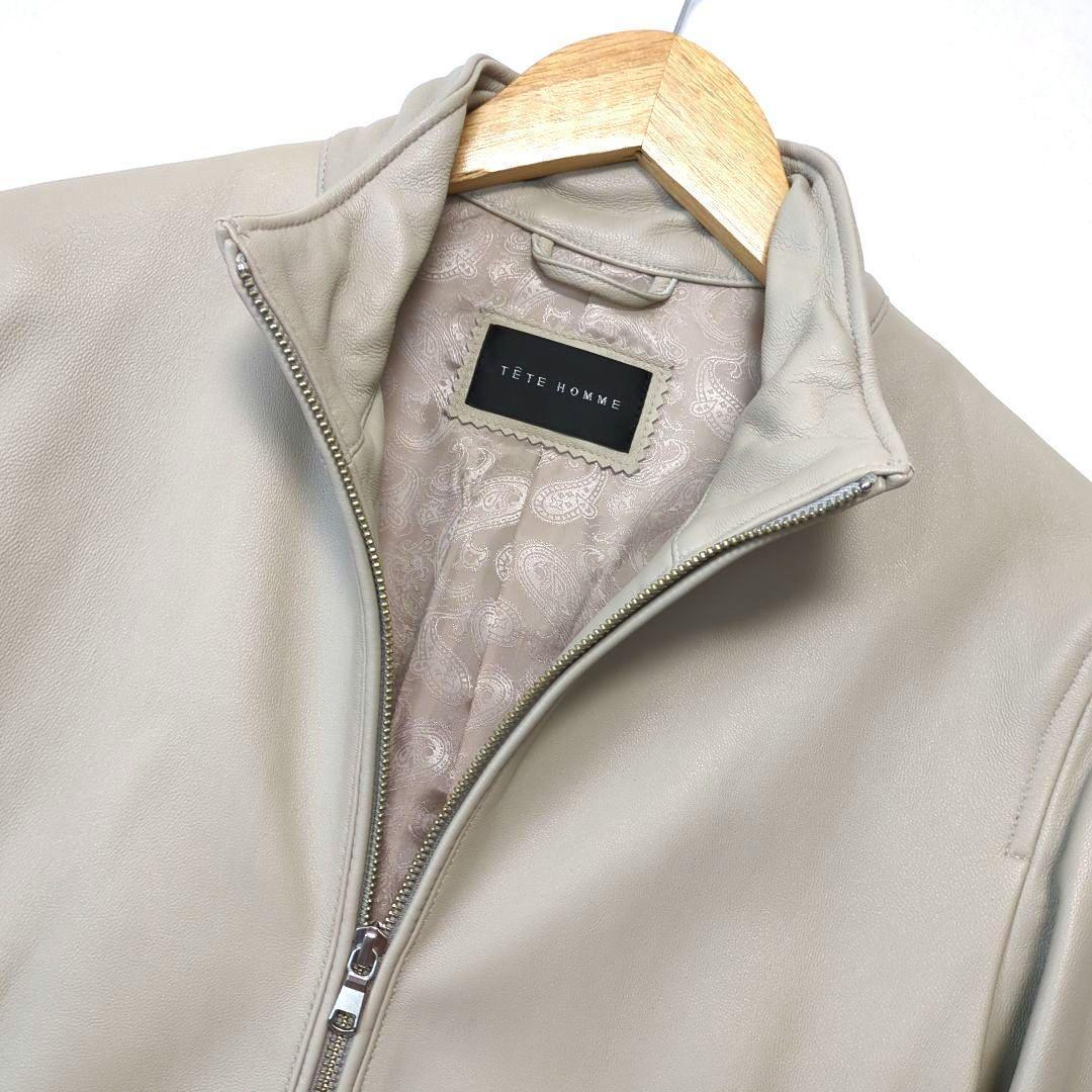 【TETE HOMME】ラムレザーシングルライダースジャケット　レザーブルゾン