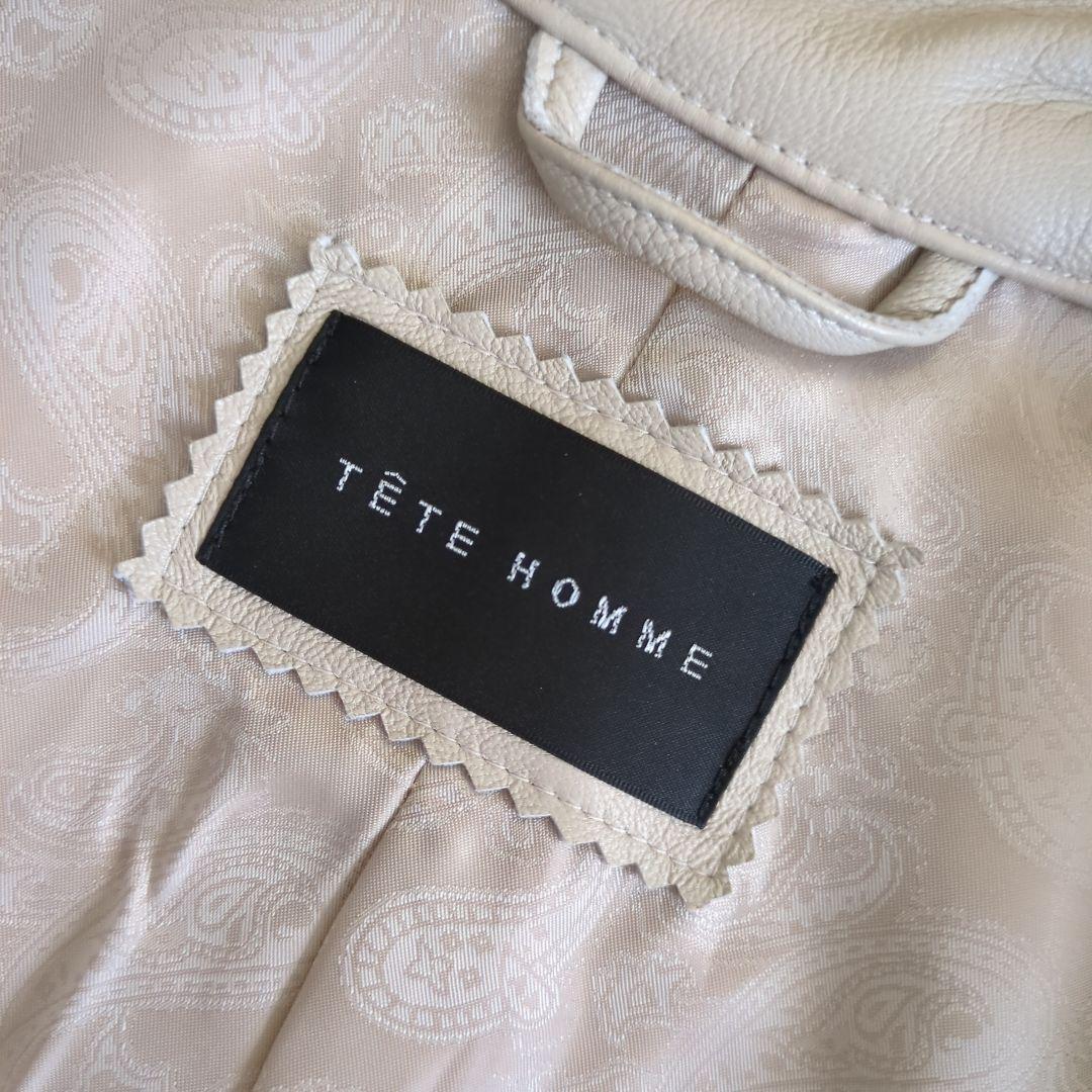 【TETE HOMME】ラムレザーシングルライダースジャケット　レザーブルゾン