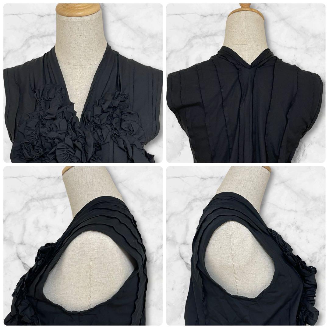 美品トリココムデギャルソン フリル ノースリーブ ブラウス タックプリーツ 短丈