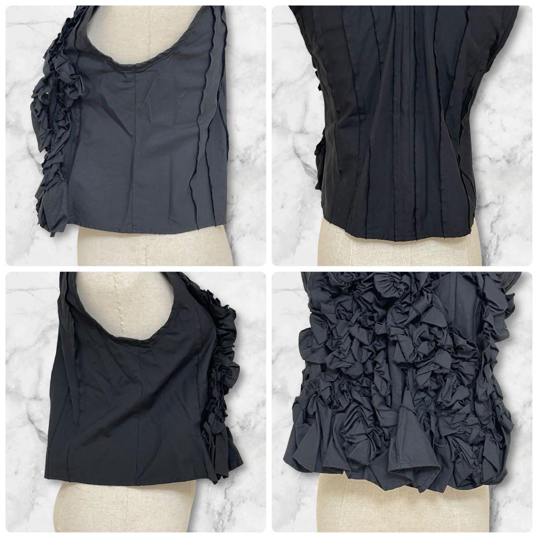 美品トリココムデギャルソン フリル ノースリーブ ブラウス タックプリーツ 短丈