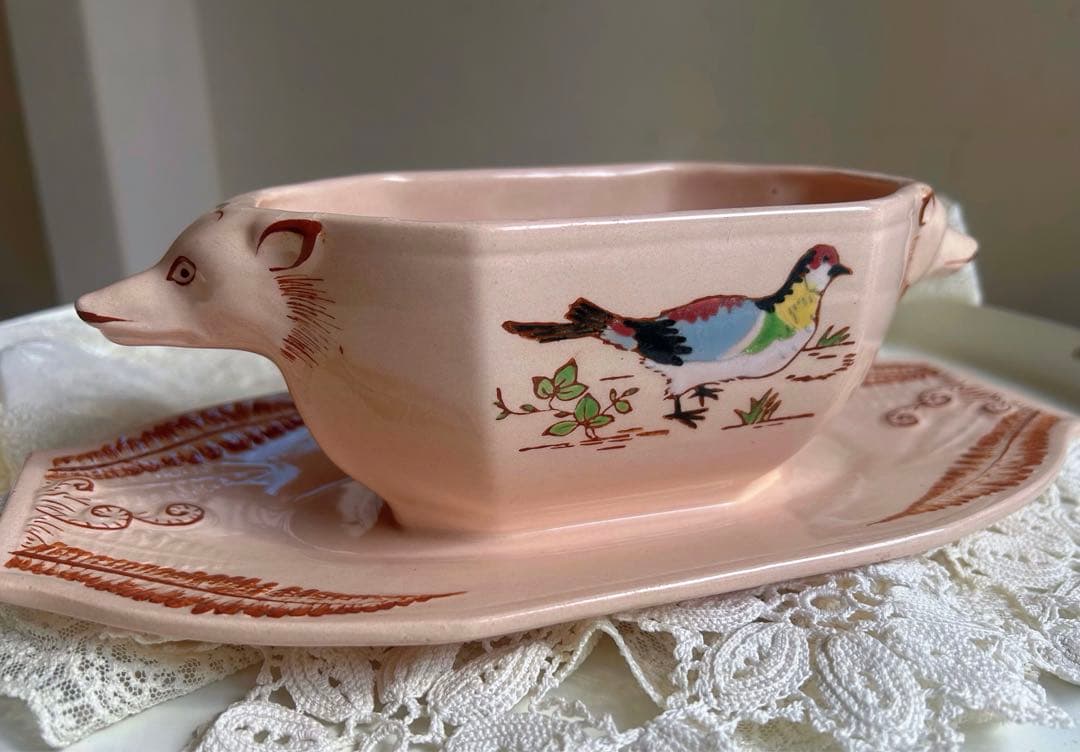 ⭐️フランスアンティーク LONGWY古い陶器のソーシエール ベビーピンク 美品