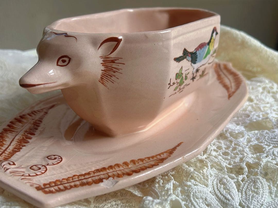 ⭐️フランスアンティーク LONGWY古い陶器のソーシエール ベビーピンク 美品