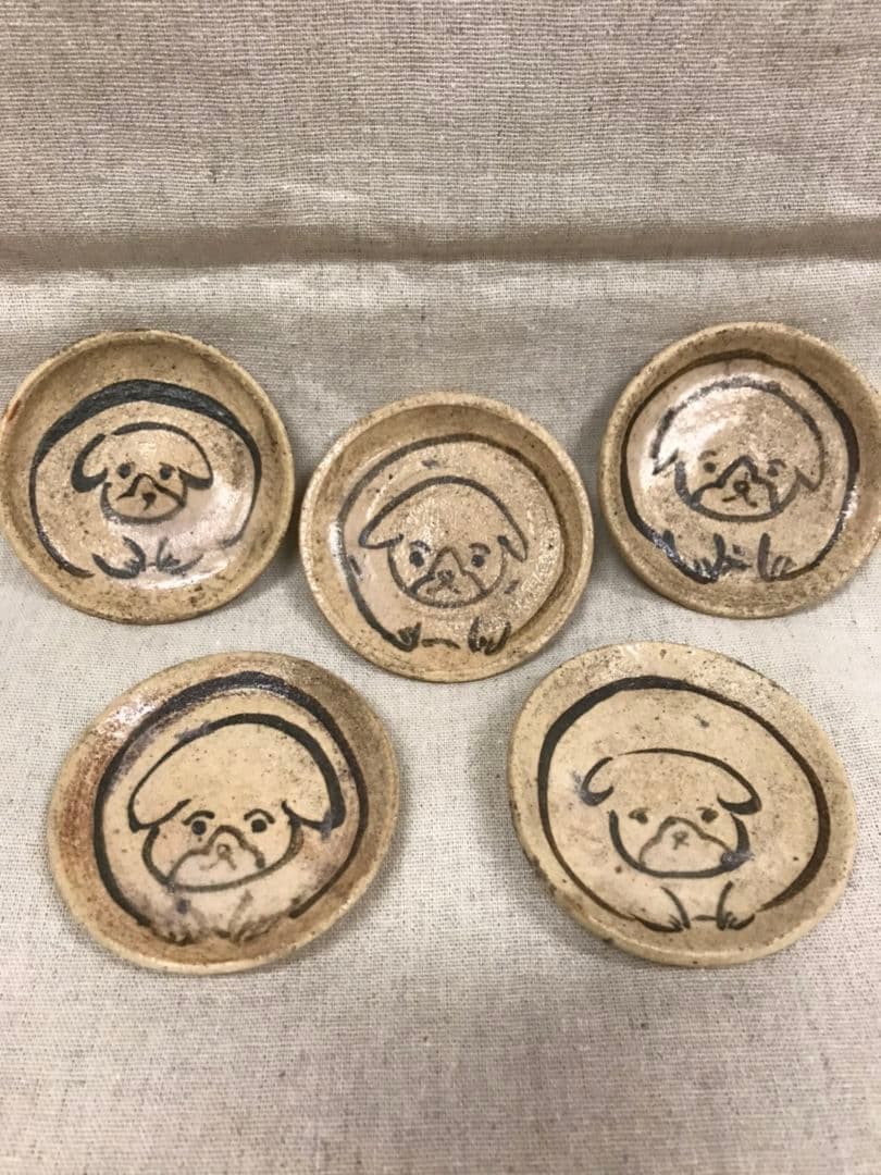 瀬戸の豆皿(石皿) 仔犬 ５枚組 (B)