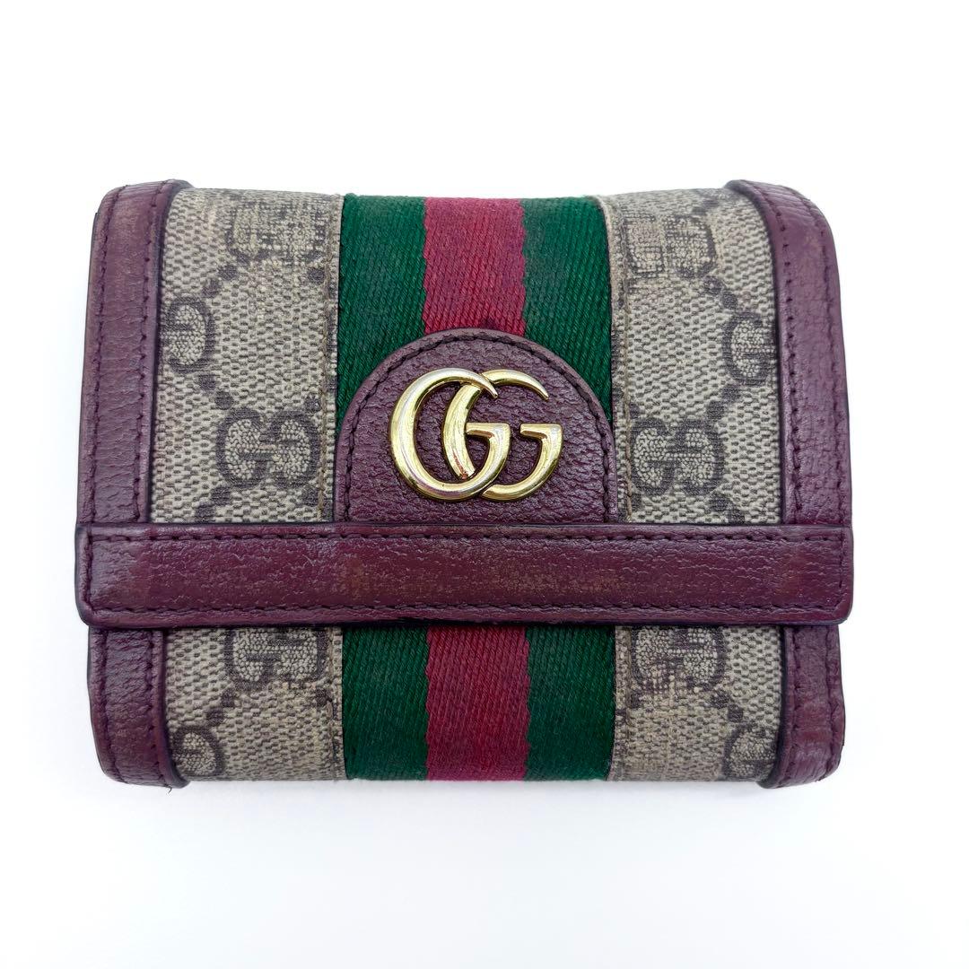 GUCCI　三つ折り財布　PVC　コンパクト　GGマーモント　シェリーライン