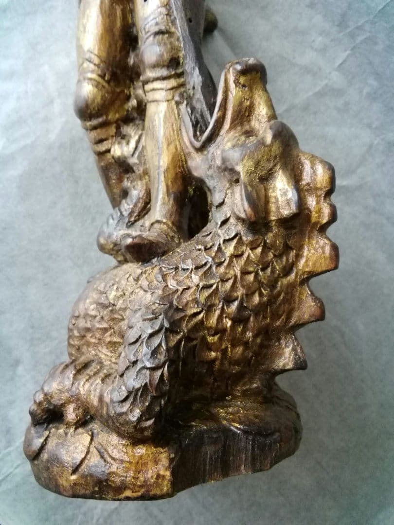 逸品　聖ジョージの竜退治　木彫金彩色聖人像　スペイン　19世紀　キリスト