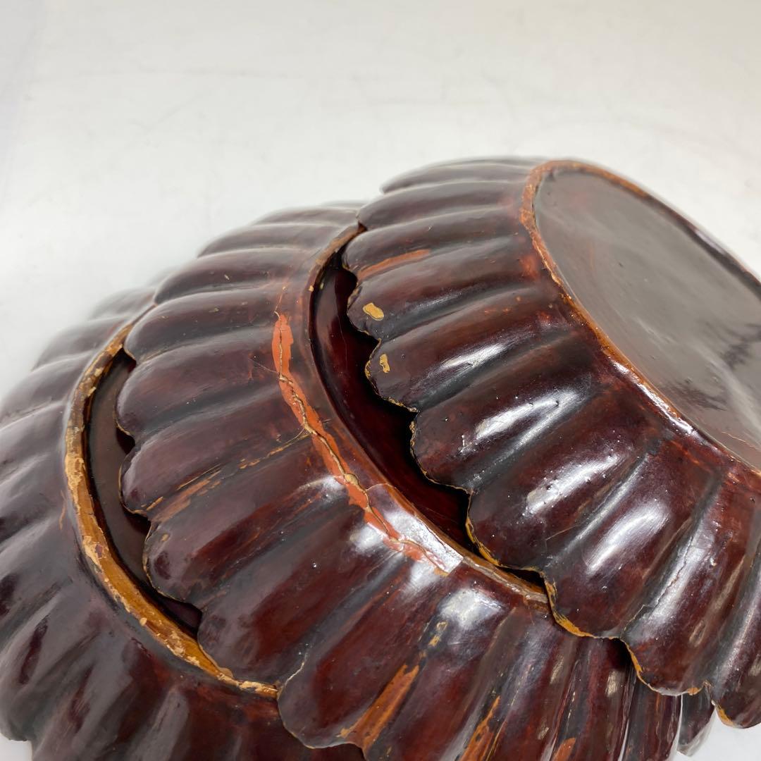 唐物　木製　螺鈿　菊割皿5客　幅約13.2㎝　トトウ　東さ7-1124☆2F