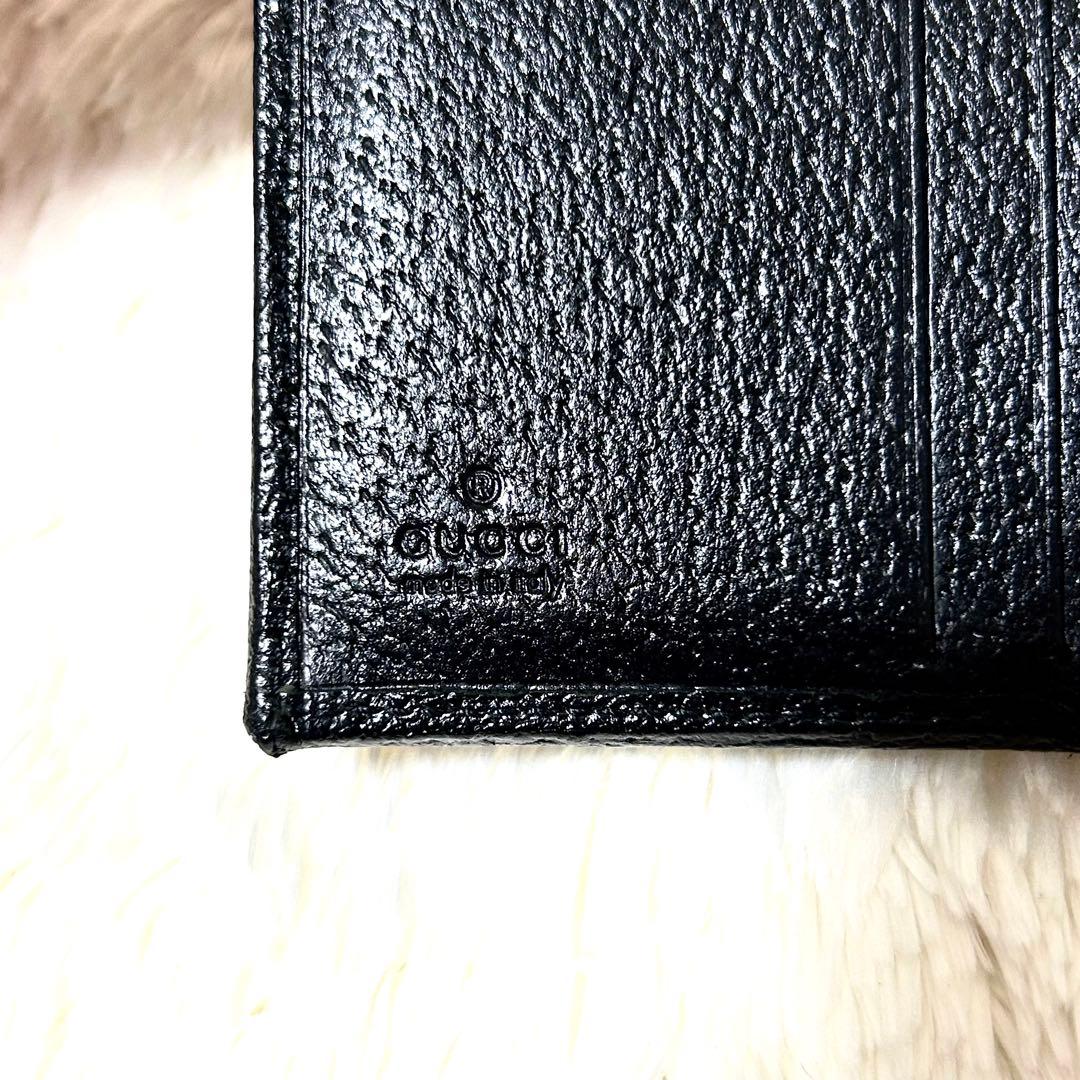 美品✨GUCCI グッチ GG柄 三つ折り財布 ブラック ロゴプレート　ブラック