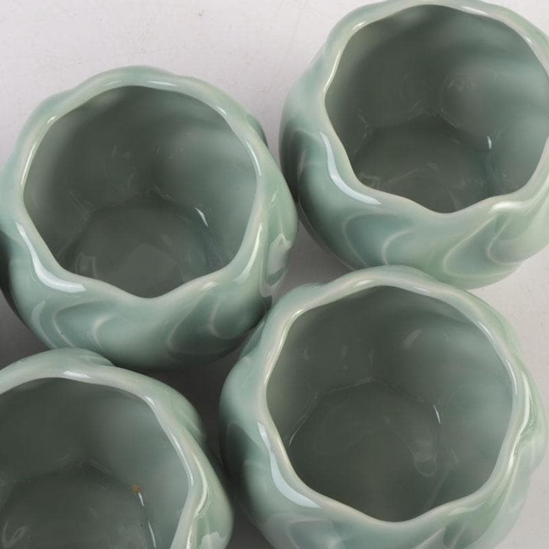 和食器　茶懐石　京焼　加藤渓山作　砧青磁　捻小附　五客　共箱　V　9314