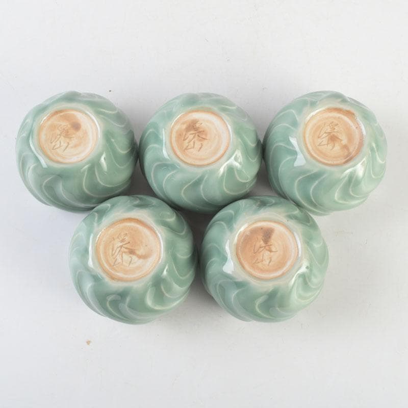 和食器　茶懐石　京焼　加藤渓山作　砧青磁　捻小附　五客　共箱　V　9314