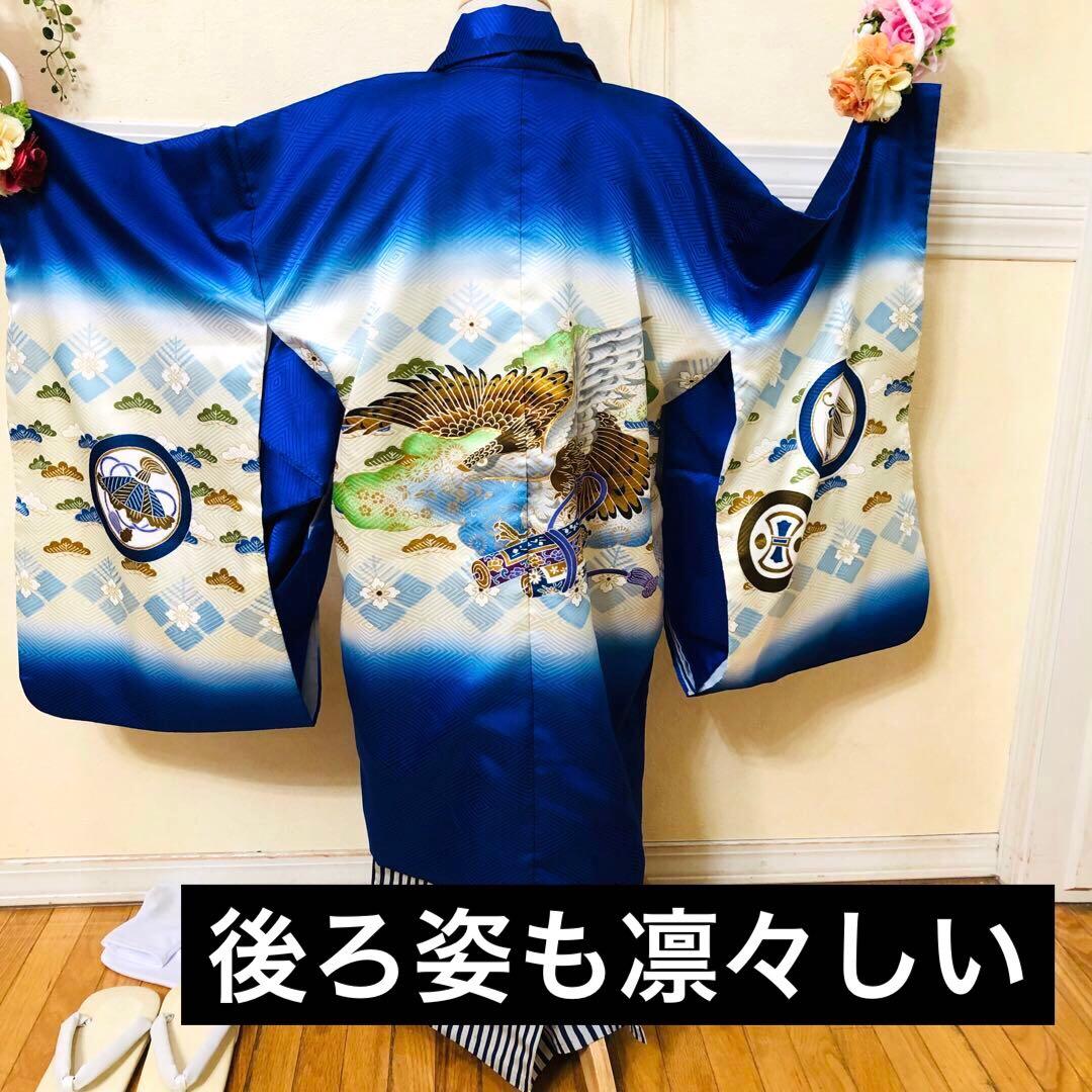 七五三 五歳‼️豪華Blue系鷹巻物金彩煌びやか❤️完全フルセット‼️家から揃える無し