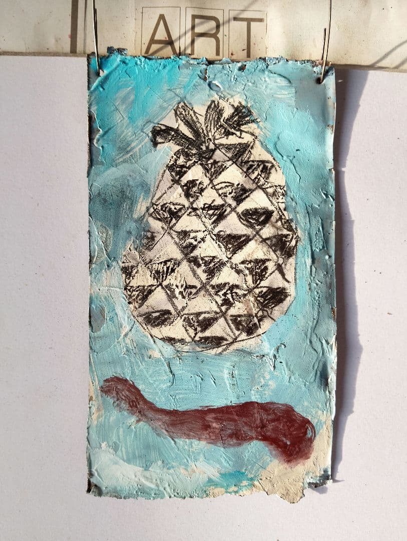 松ぼっくりの油彩画