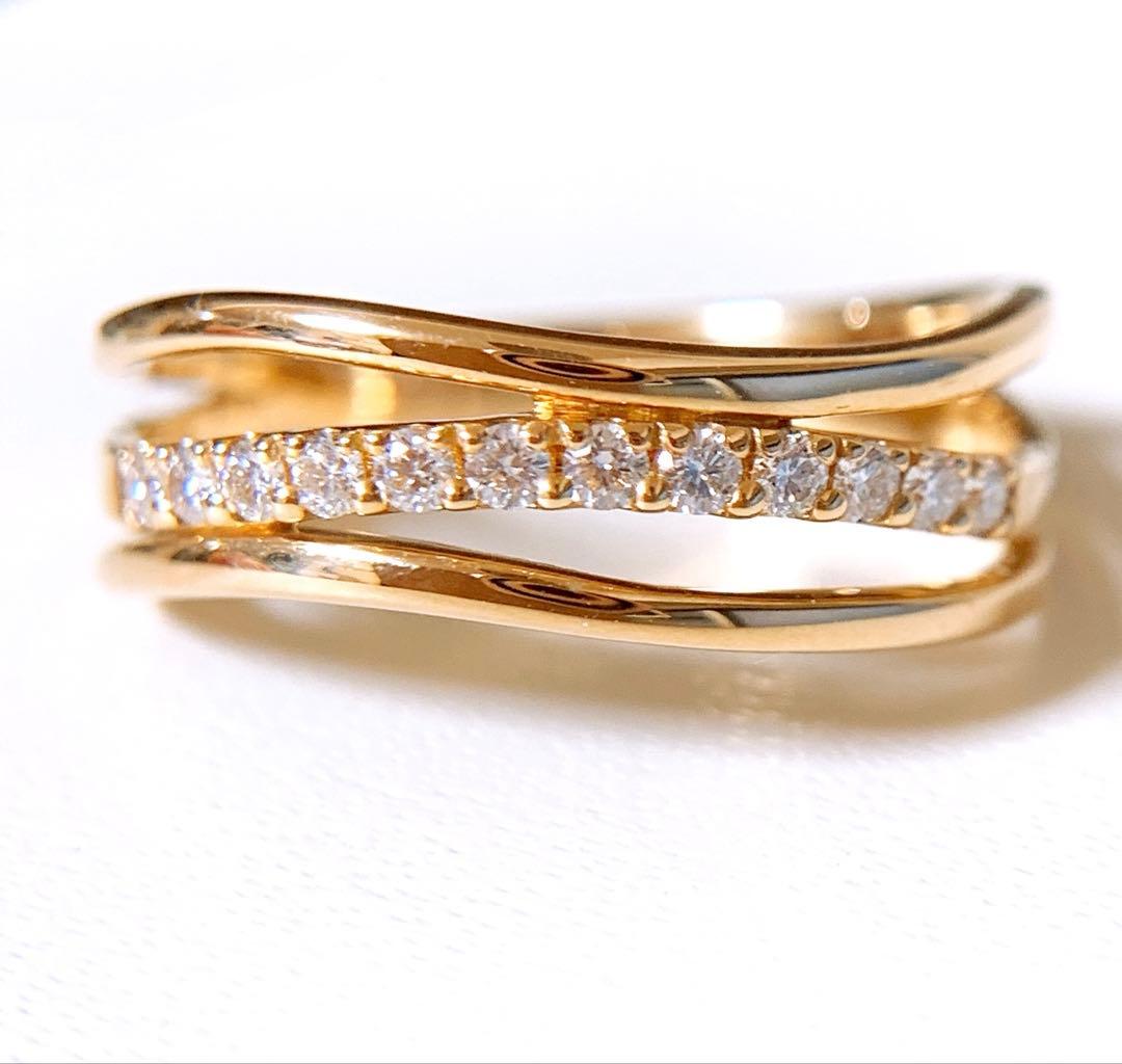 現行品❣️15号❗️美品✨ヴァンドーム青山　k18YG 3連風ダイヤリング