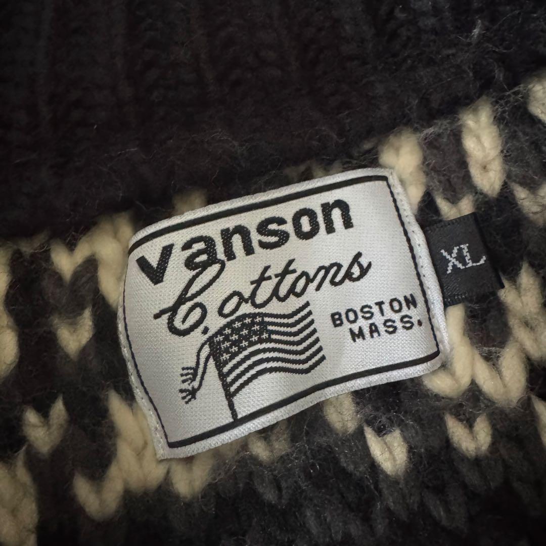 vanson カウチンニット ジップアップ スカル総柄 ノルディック XL 髑髏