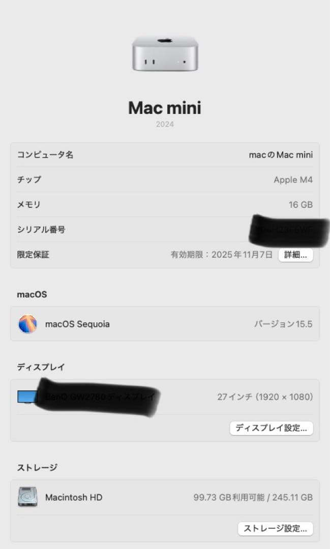 Mac mini M4 16GBメモリ 256GB