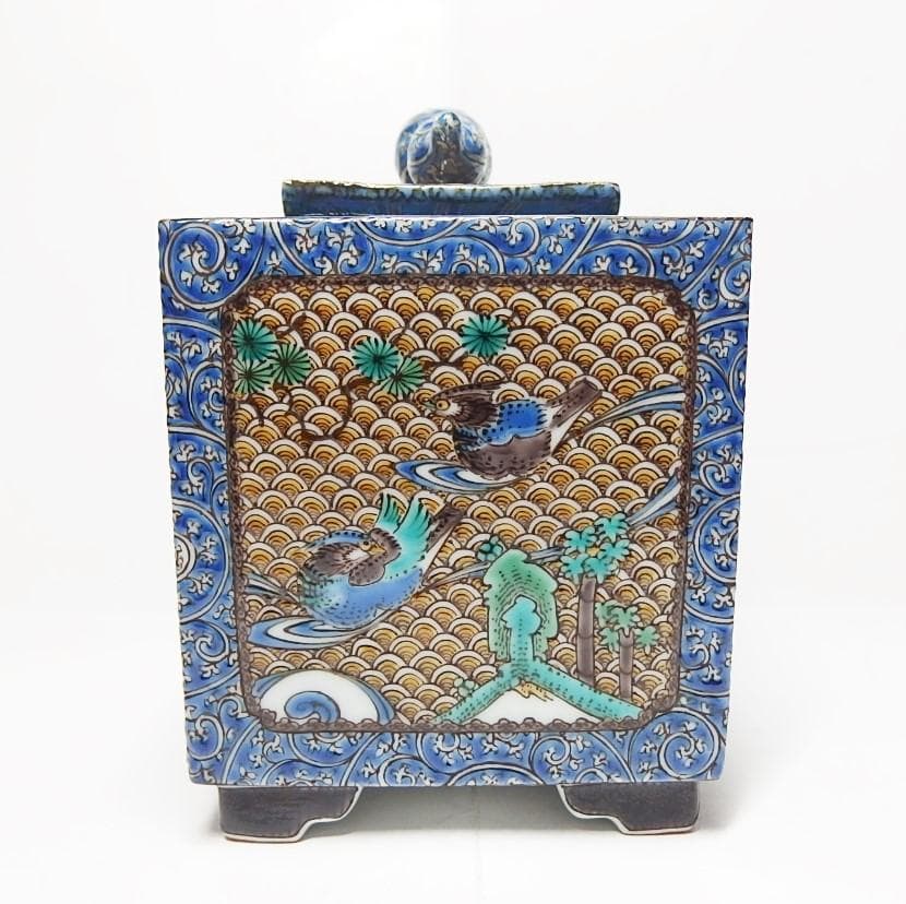 福永幾夫作/色絵鴛鴦図香炉/【共箱】/最上作！/美品！