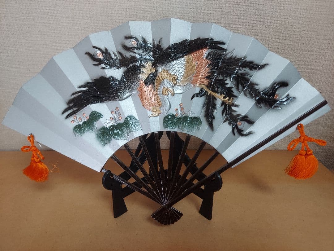 飾扇 金属工芸 扇面 鳳凰 ヴィンテージ 伝統美術工芸品 銀色