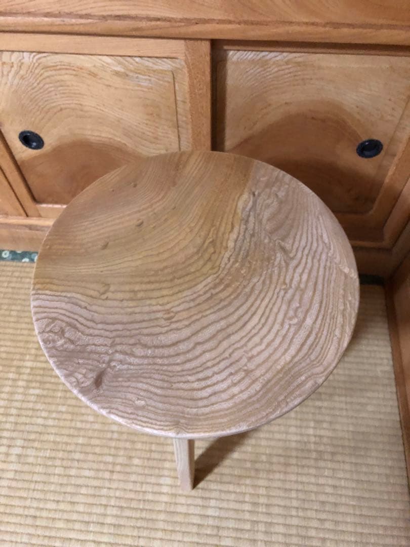 1243 建具屋一筋58年のおじいちゃんの手作りスツール、テーブル☆けやき