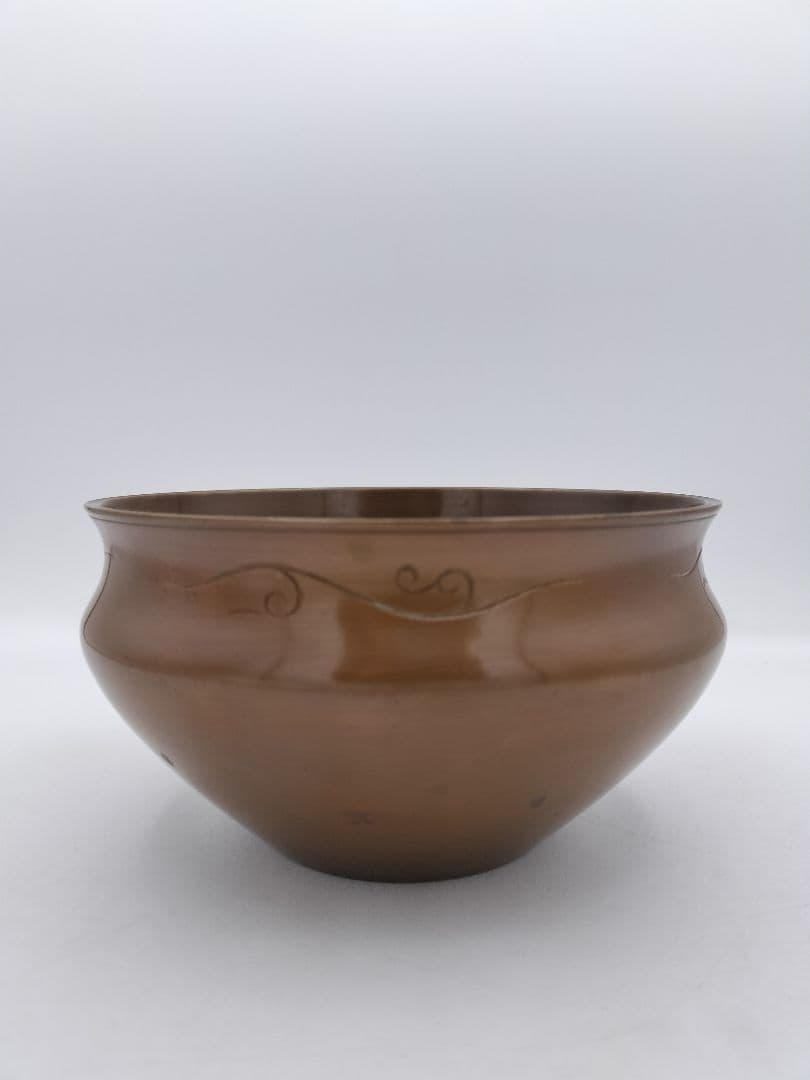 c174 建水 唐銅 唐草彫 藤井宗喜 鵬雲斉好写 木箱 茶道具 古物