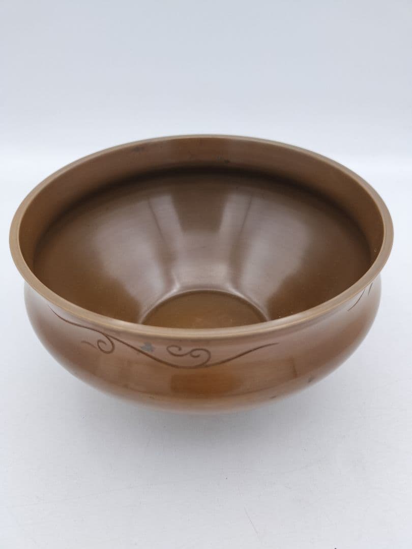 c174 建水 唐銅 唐草彫 藤井宗喜 鵬雲斉好写 木箱 茶道具 古物