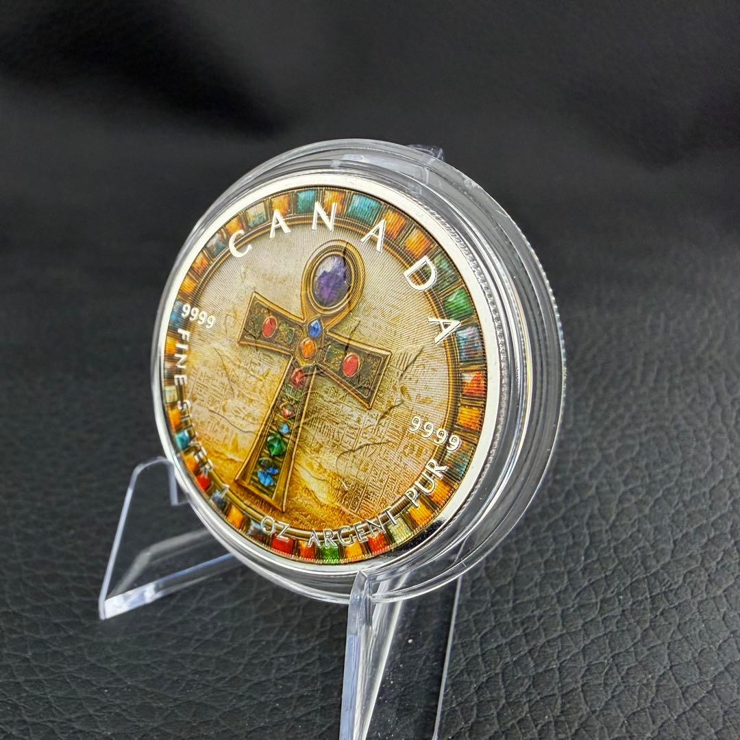 メイプルリーフ 銀貨 カラー 古代エジプト 宝飾アンク(エジプト十字架) 1oz