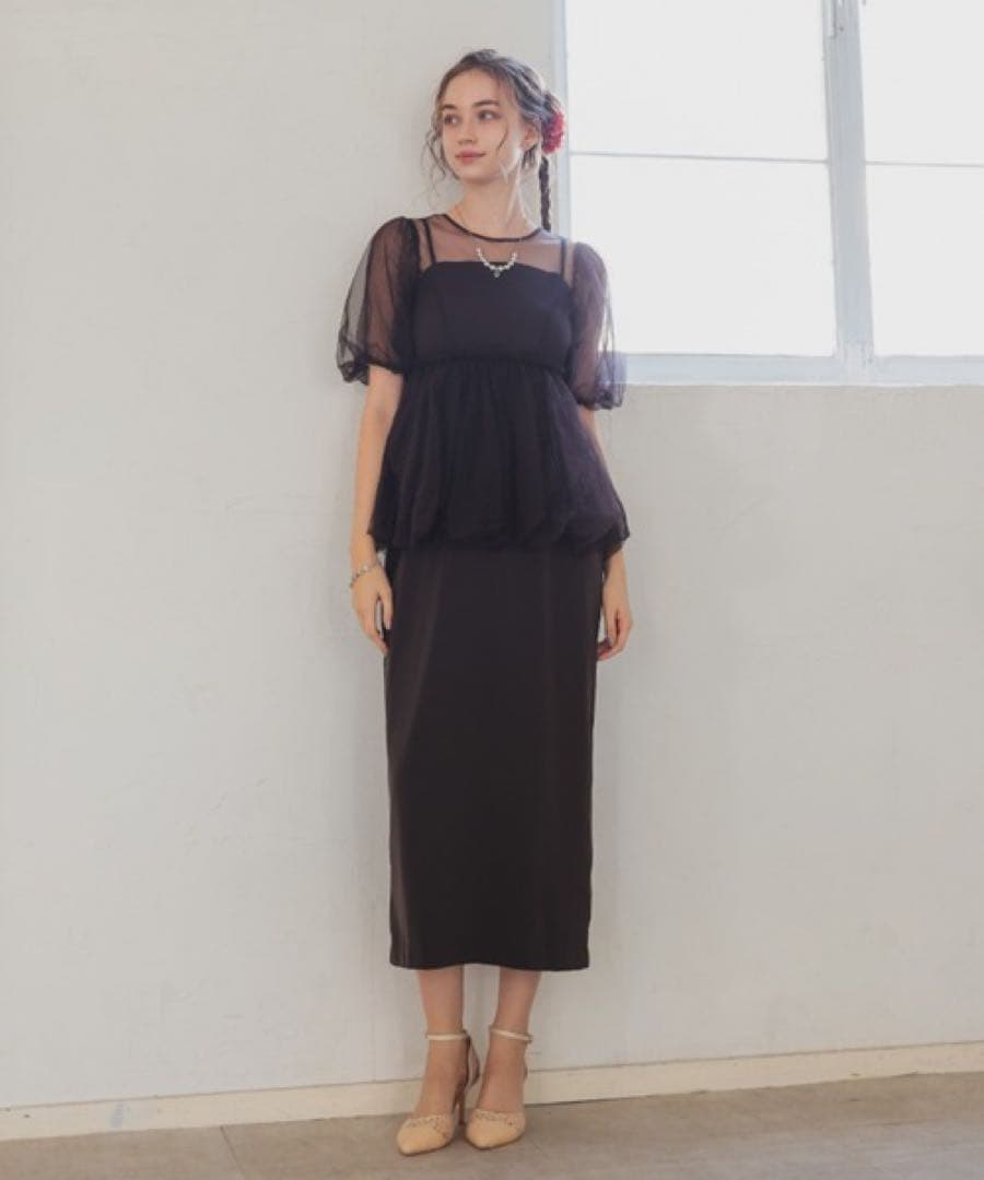 新品　Dorry Doll バルーンチュールレイヤードドレス　ブラウン　M