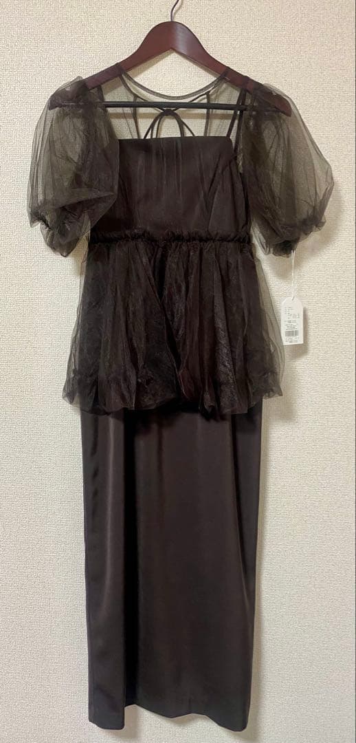 新品　Dorry Doll バルーンチュールレイヤードドレス　ブラウン　M