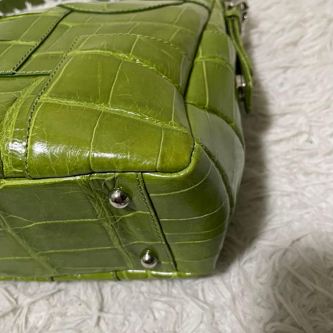 極美品/希少色　JRA認証　リアルクロコダイル　2wayショルダーバッグ　緑