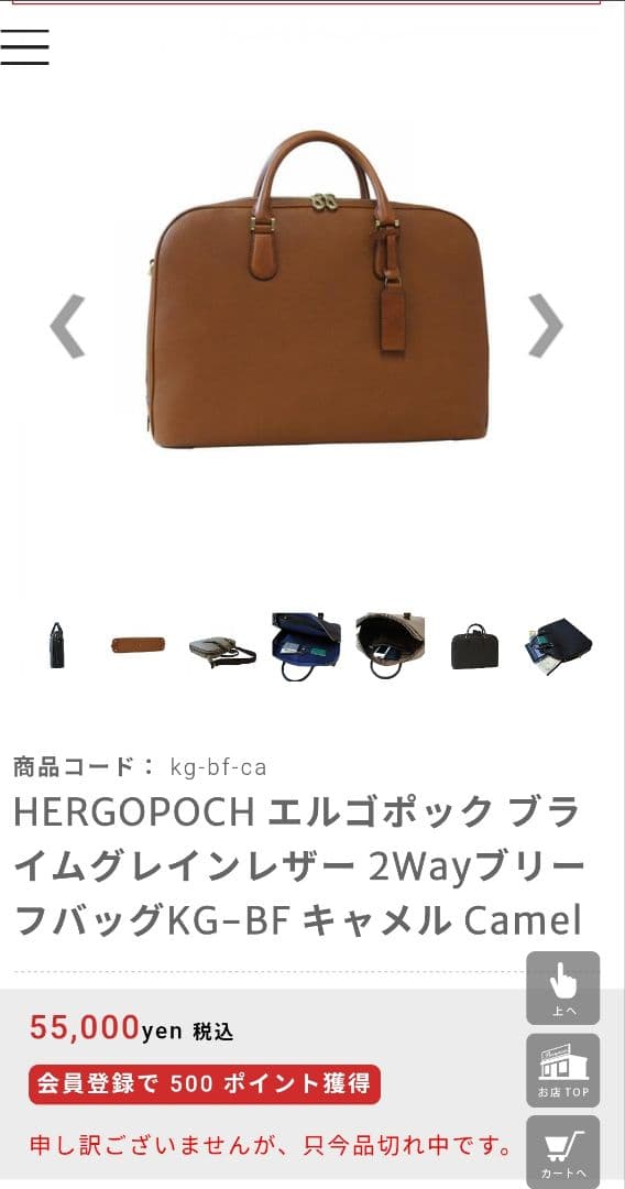 エルゴポック レザーバッグ キャメル