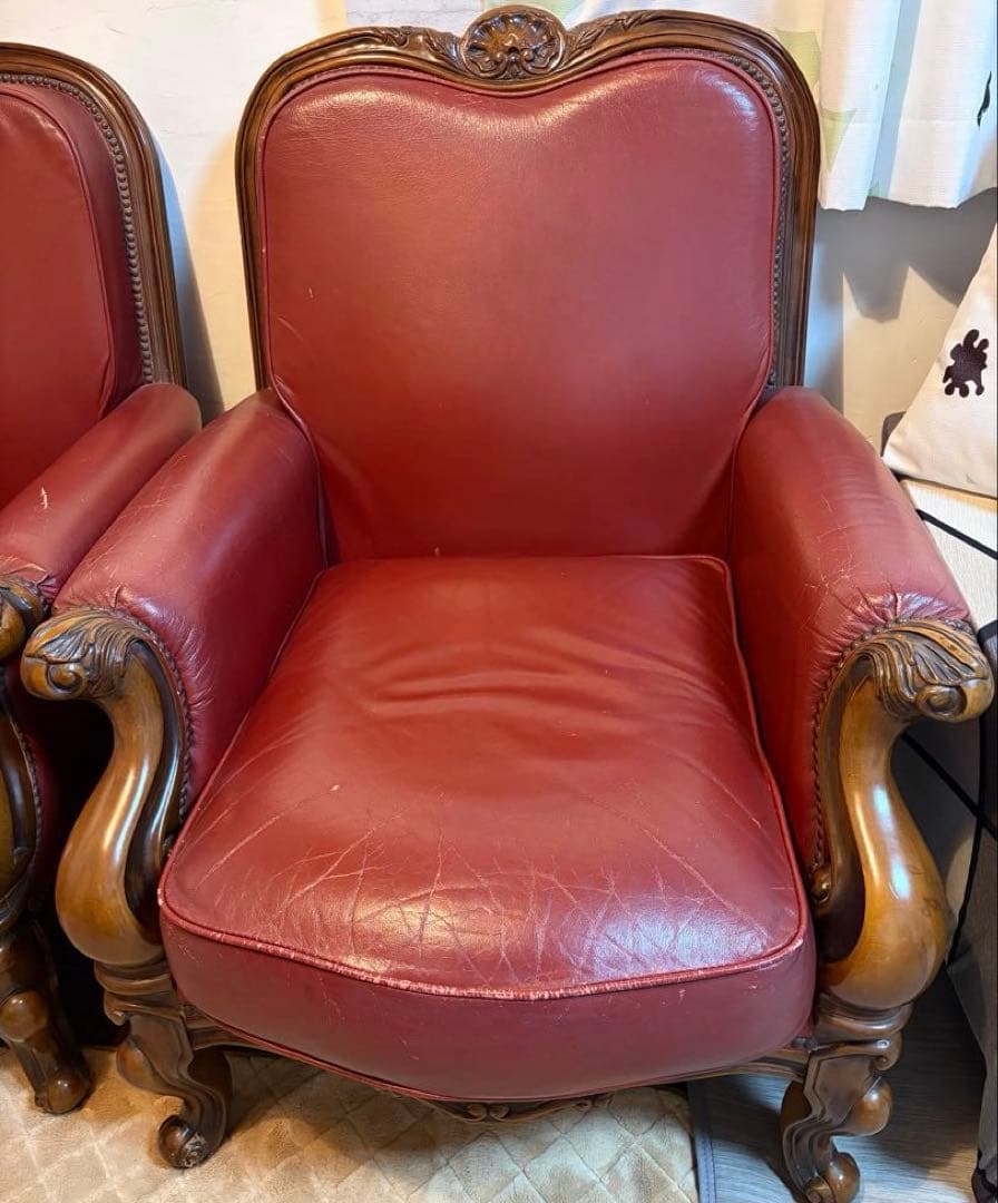 クラシック 赤 レザー アームチェア　1人掛け